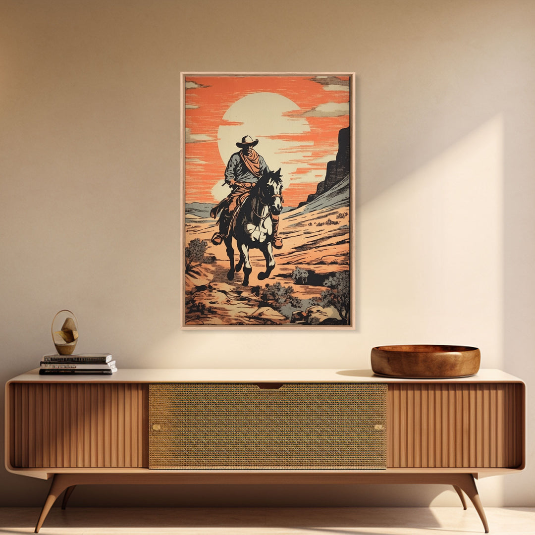 Cowboy Wall Decor, 12x18 Art Print, Equestrian Wall Art, Western Decor, Southwestern Art, Wild West Painting Wall Art, Framed Canvas Print