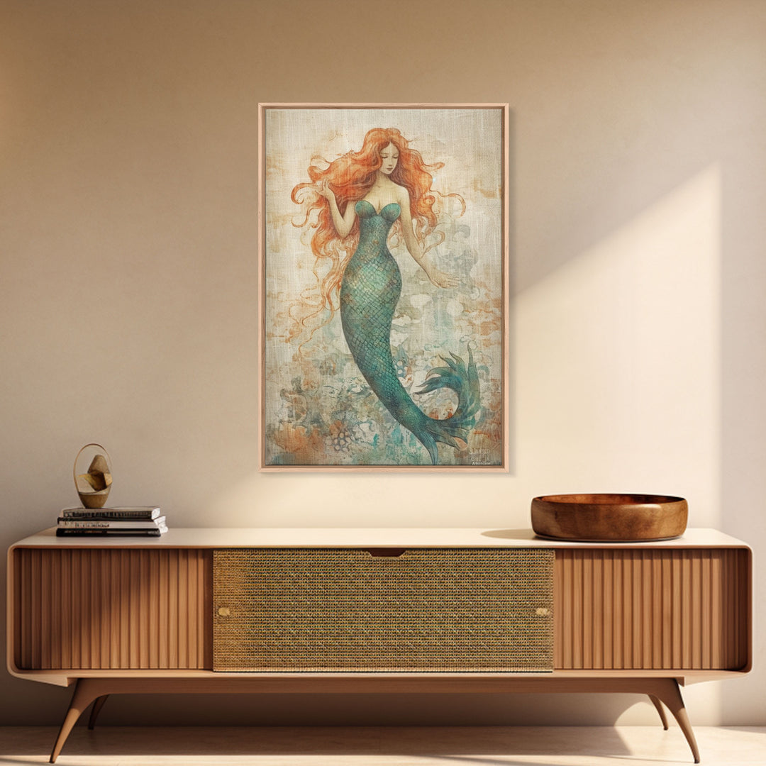 Coastal Mermaid Canvas Print Or Poster, Framed