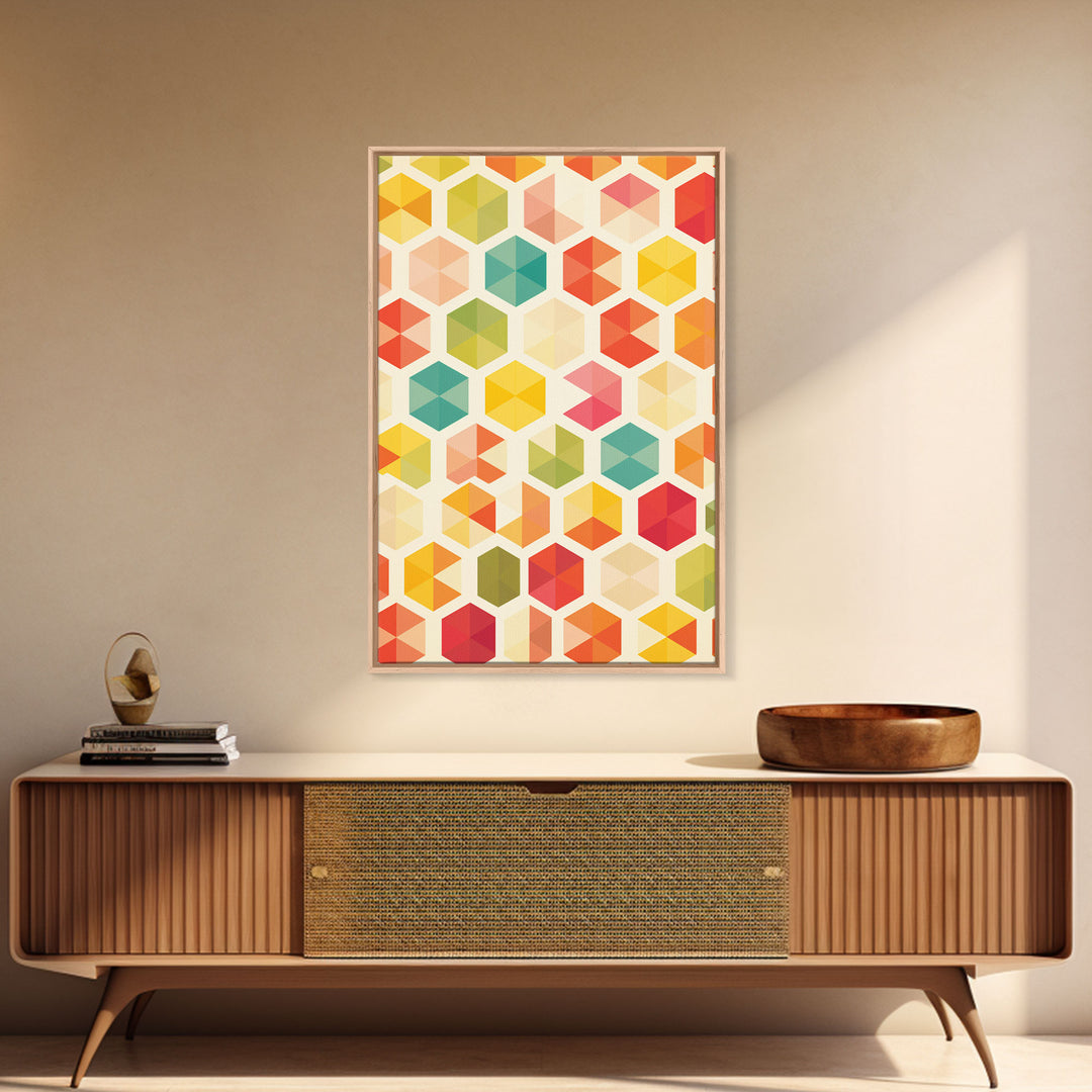 Hexagon Art, Mid Century Art Print, Framed Modern Art, Geometric Art, Mid Century Modern Wall Art, Colorful Art, MCM Style Canvas Art