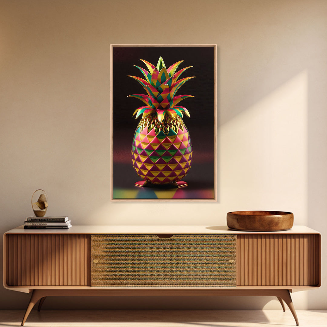 Metallic Pineapple Pop Art, Framed Canvas Print, Unique colorful wall art, Fruit Art