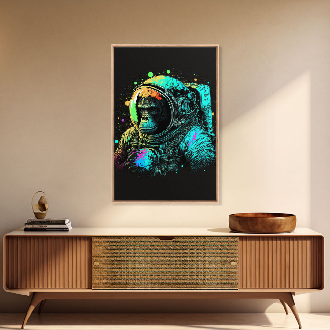 To The Moon, Space Ape Astronaut, Framed Canvas Print, GME, NFT Style Decor, Large Wall Art