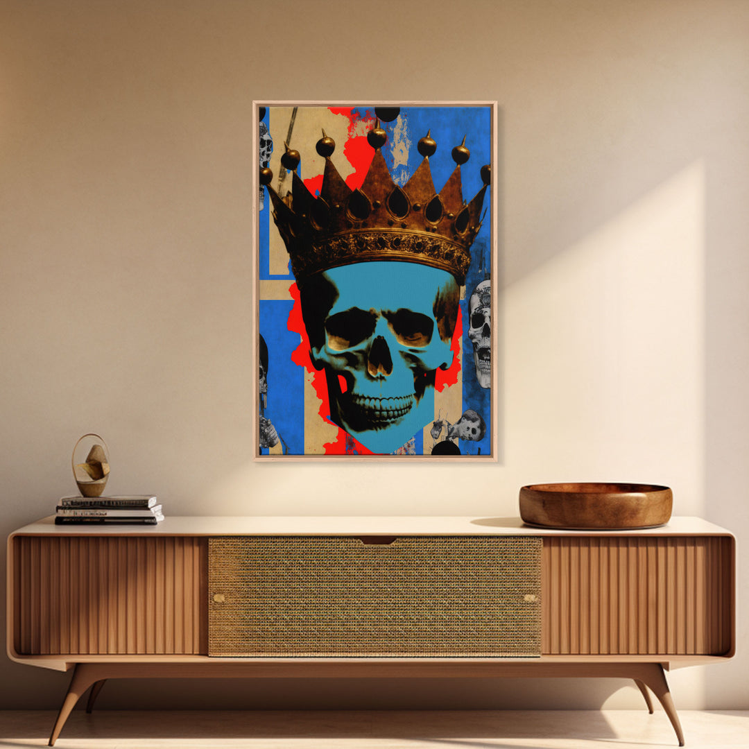 Skull With The Gold Crown, Framed Canvas Print, Unique Fantasy Undead Wall Art