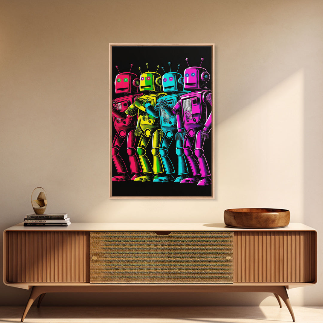 1950s Style Scifi Robot Art, Art Deco Scifi Poster Art on Canvas, Framed Canvas Print, Game Room Decor