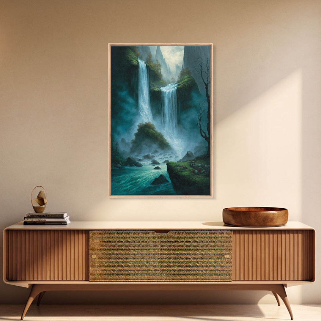 Fantasy Waterfall Oil Painting Canvas Print, Framed Canvas Art, Living Room Wall Decoration