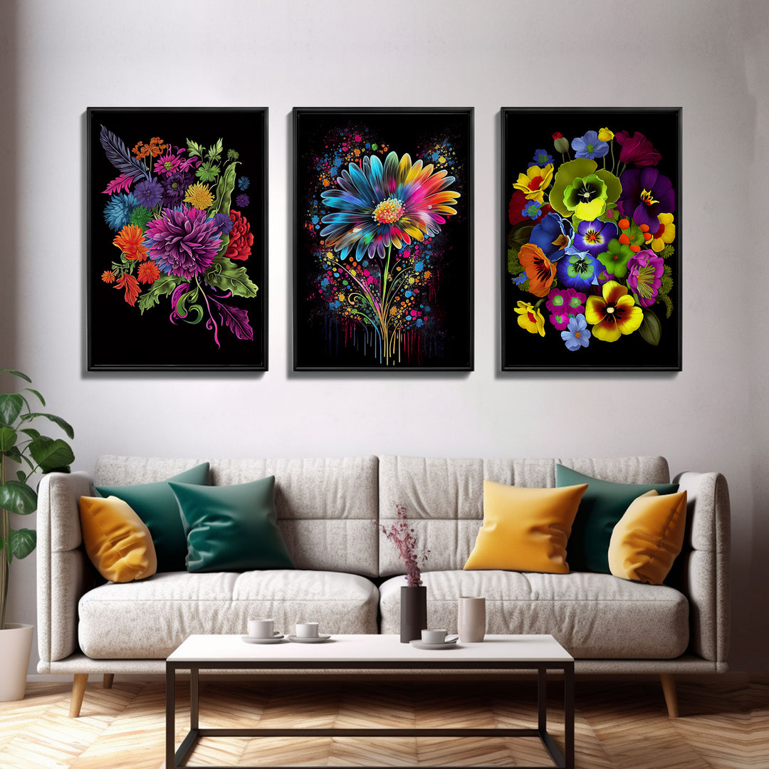 Beautiful Wildflowers Canvas Prints  - Set of 3 - Framed Wall Art- Wild Flowers - Mother's Day - Gift For Her - Floral / Botanical Art