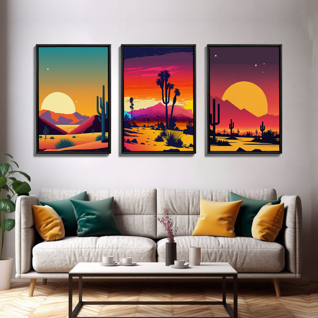 Trendy Art Desert Prints, 3 Piece Wall Art, Framed Canvas Print, Framed Art, Desert Art Prints, Triptych, Set of 3 Wall Art