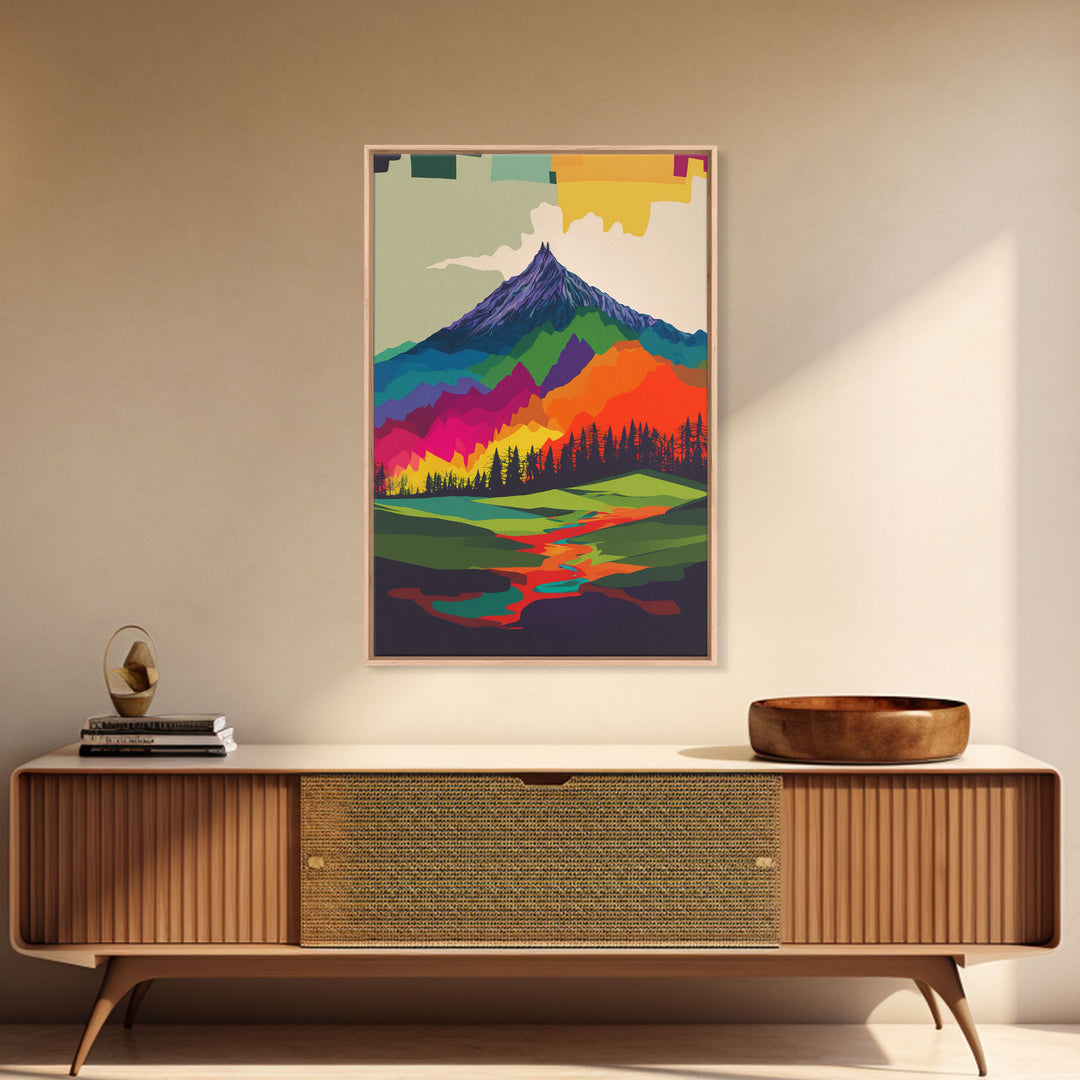 Surreal Rainbow Mountain Landscape, Framed Canvas Print