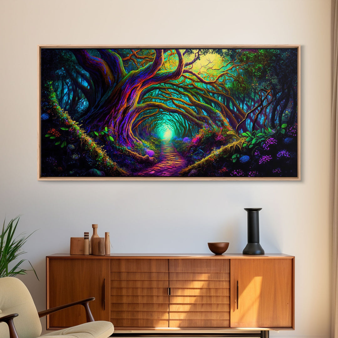 Fantasy wall art, canvas print, magical forest, fantasy landscape art, ready to hang wall art, magical glowing forest fantasy art