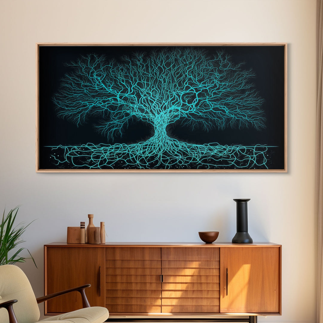 Wire Frame Yggdrasil Tree of Life, Framed Canvas Print, Canvas Art, Wall Art For Vikings, Gift For Him