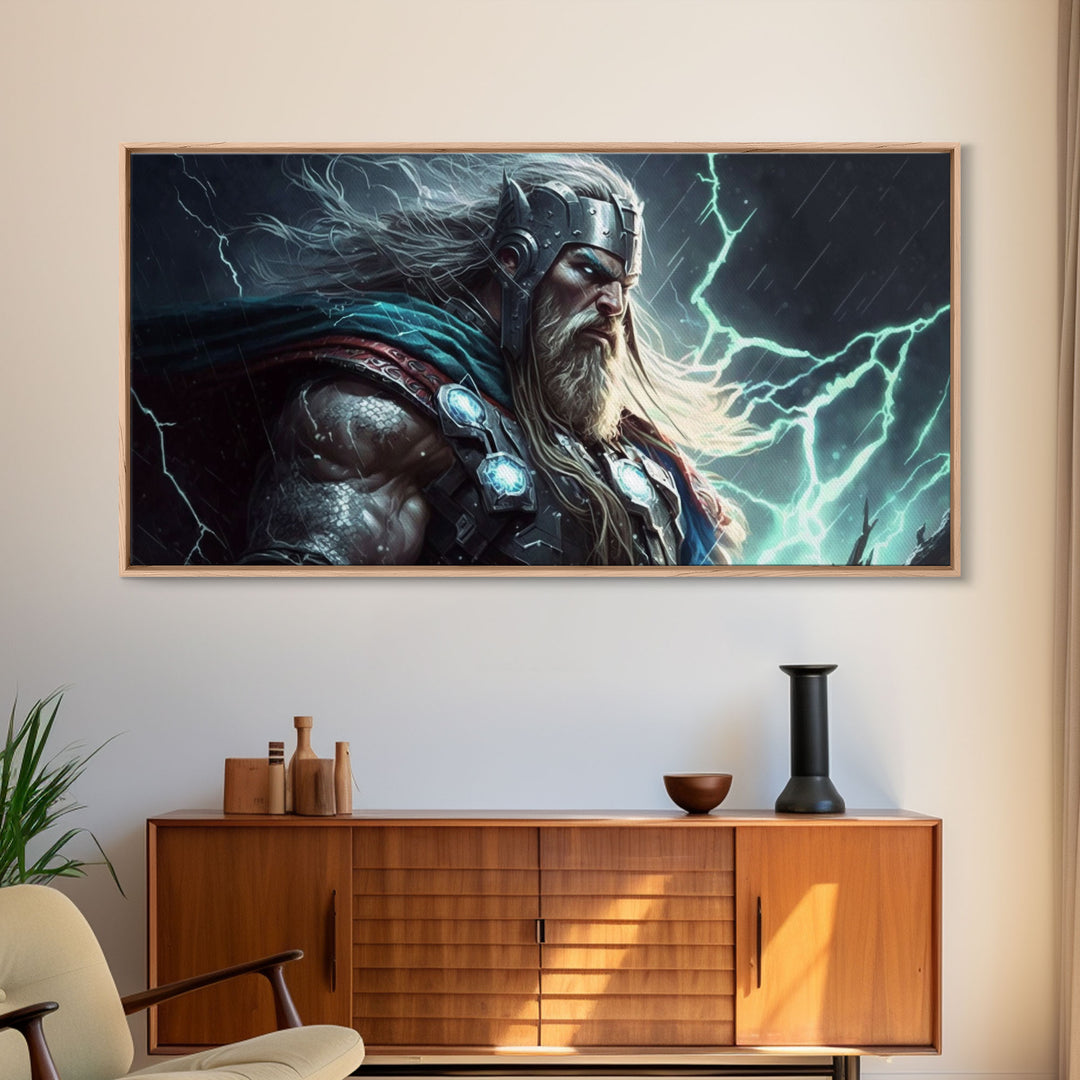 Thor God of Thunder, Framed Canvas Print, Norse Mythology Art,  Fantasy Art