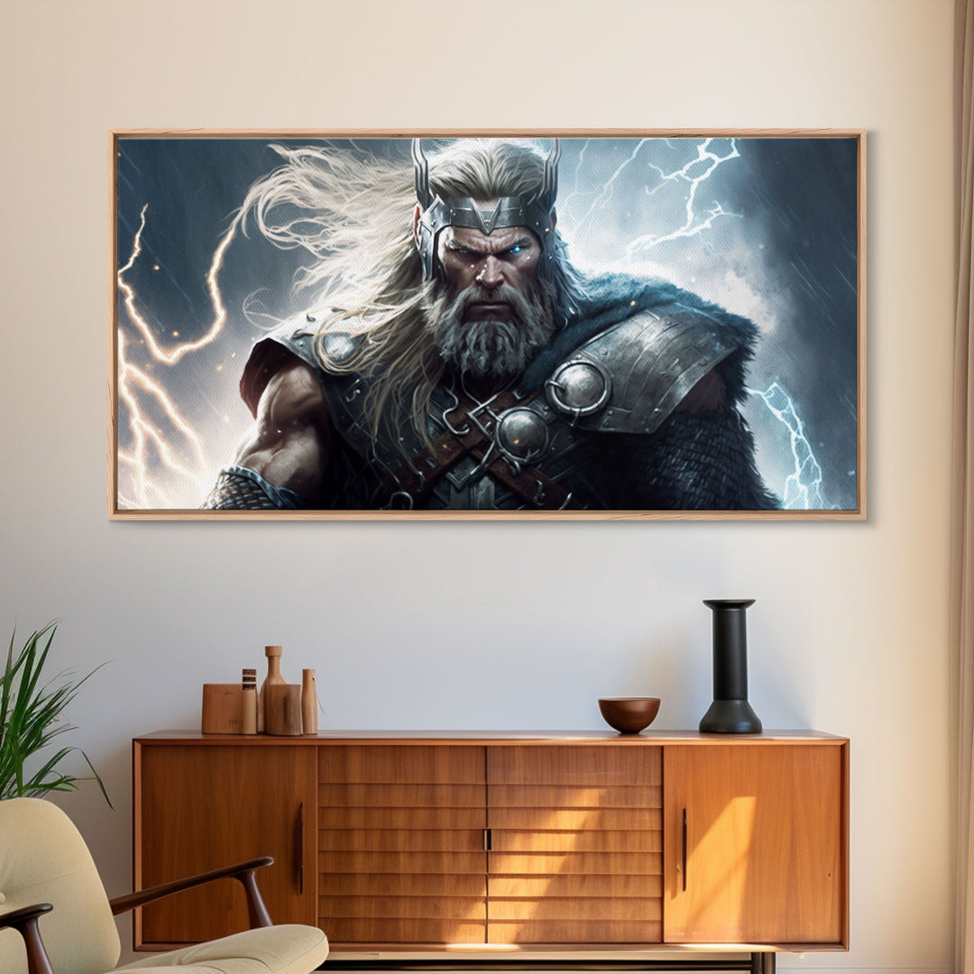 Thor Art, God of Thunder, Framed Canvas Print, Norse Mythology Art,  Fantasy Art