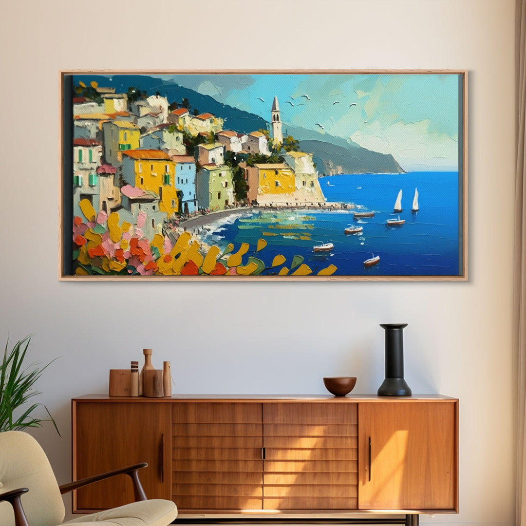 Positano Canvas Print Art, Framed Art, Amalfi Coast, Seascape Painting, Impressionist Art, Living Room Decor, Large Wall Art, Gift Ideas