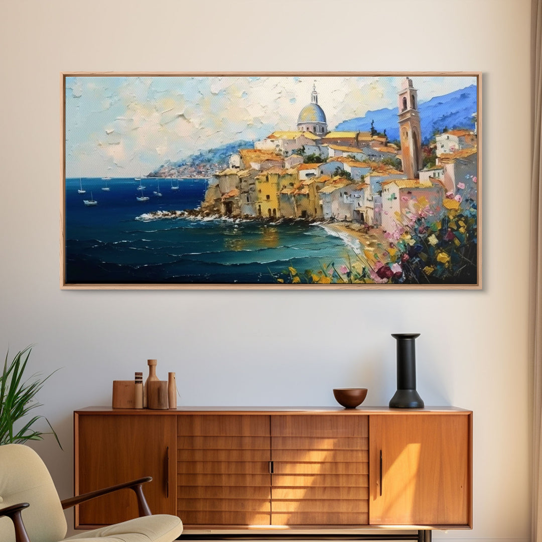 Italian Villa Art, Wall Art Prints, Amalfi Coast, Italy Art, Seascape Wall Art, Framed Canvas Print, Kitchen Wall Art, Wall Decor Art