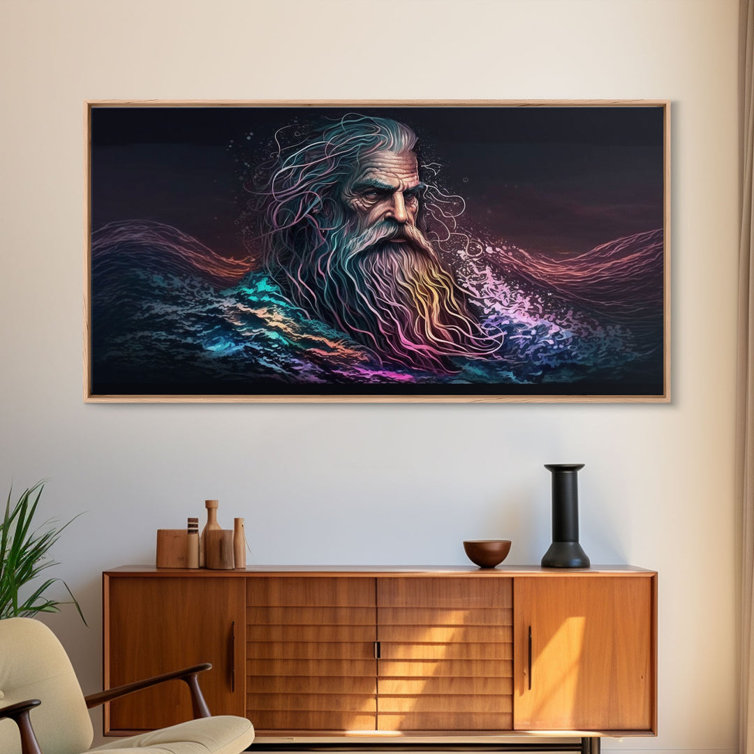 Aegir, God Of The Sea, Framed Canvas Print, Norse Mythology, Norse Art, Living Room Wall Art