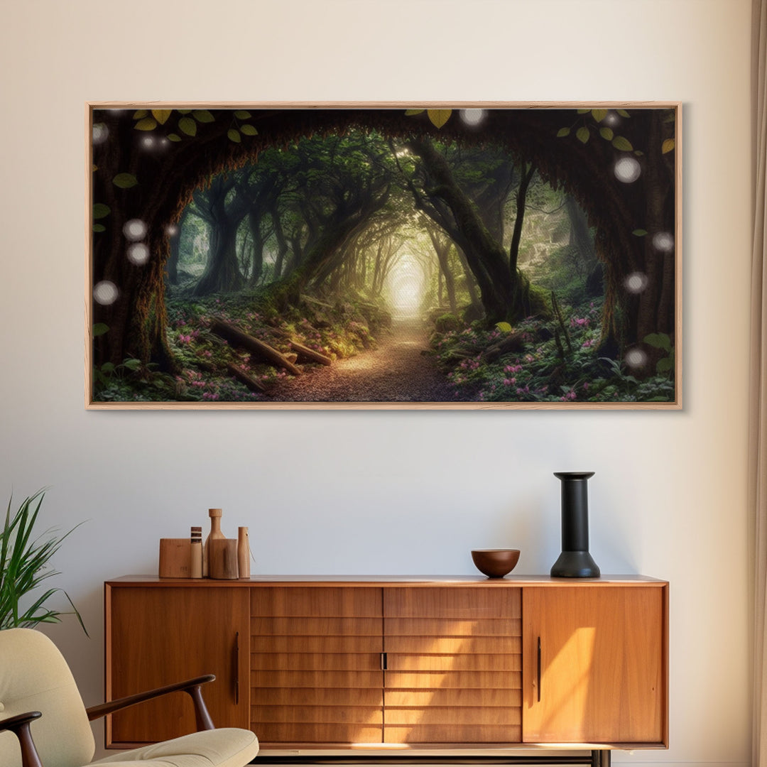 Path Through A Magical Enchanted Fairy Forest, Fantasy Art, Framed Canvas Print, Enchanted Forest Fantasy Art