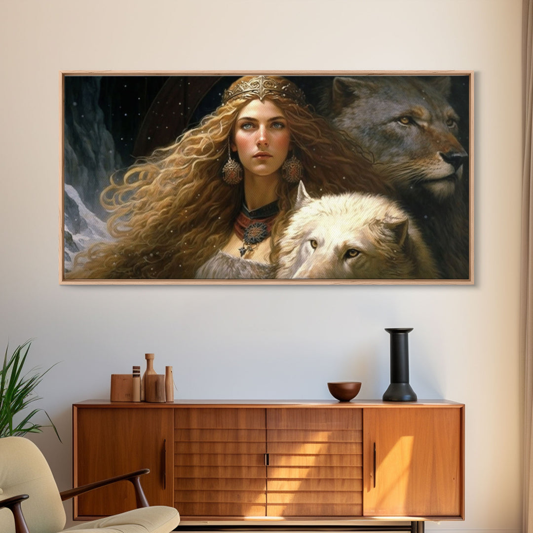 Lady Freya, Nordic / Norse Mythology Art, Framed Canvas Print, Norse Goddess of Love and Fertility