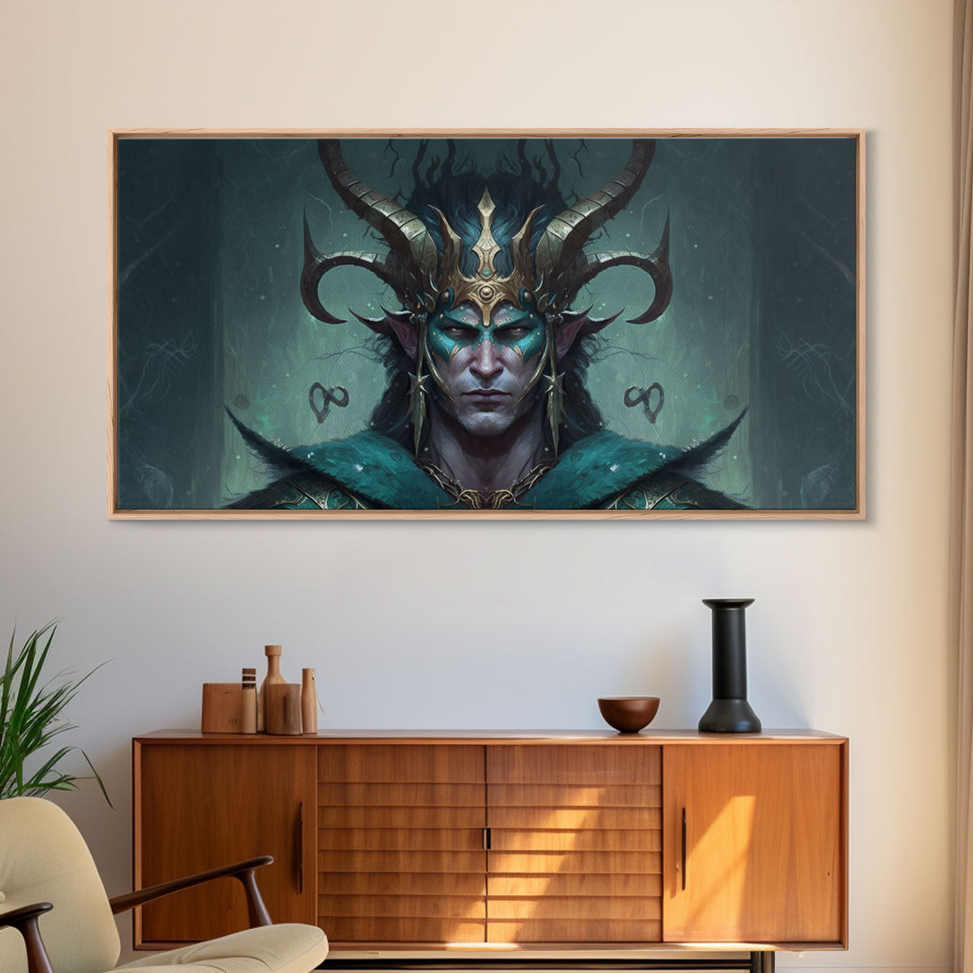 Aesthetic Loki the Trickster God, Norse Mythology, Framed Canvas Print, Extra Large Art, Fantasy Decor, Pastel Aesthetic Art