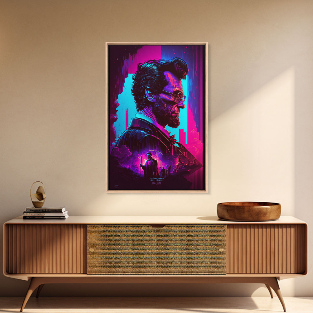 Synthwave Abraham Lincoln, Wall Art, Punk Rock Lincoln, Vampire Hunter, Goth Art, Retro Vibes Wall Art