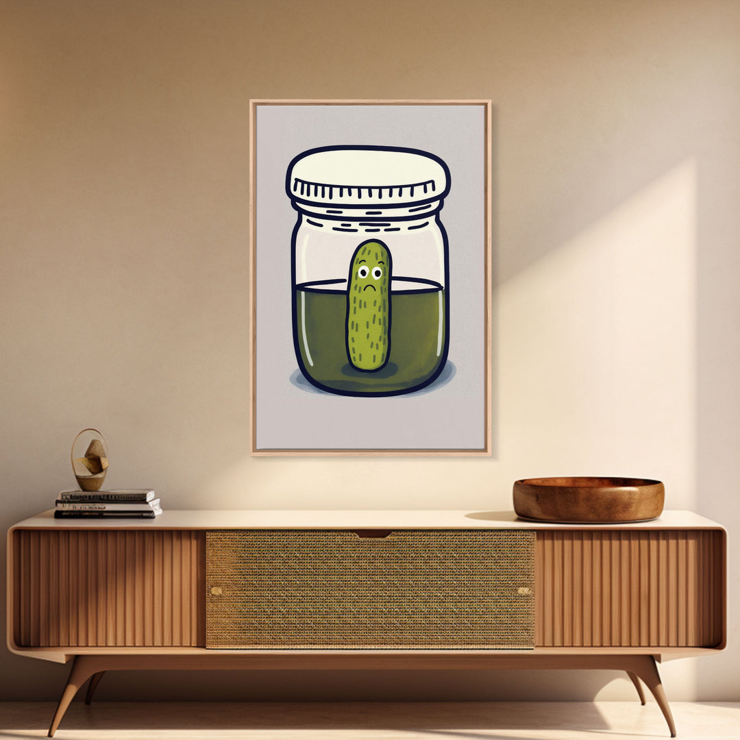 Sad Pickle Art, Framed Canvas Print, The Last Pickle, Cartoon Pickle Art