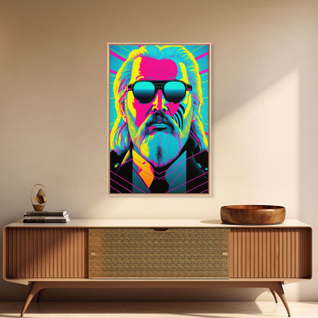 Businessman Odin Pop Art Movie Poster Art, Norse Mythology, Wall Art, Framed Canvas Print, Futuristic Portrait of Odin, WPAP Style