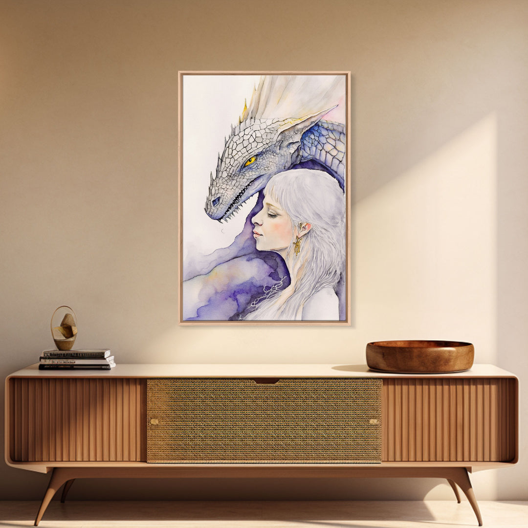 Dragon Painting Canvas Print, Dragon Art, Fantasy Art, Fantasy Painting Wall Art, Girl and Her Dragon, Dragon Girl