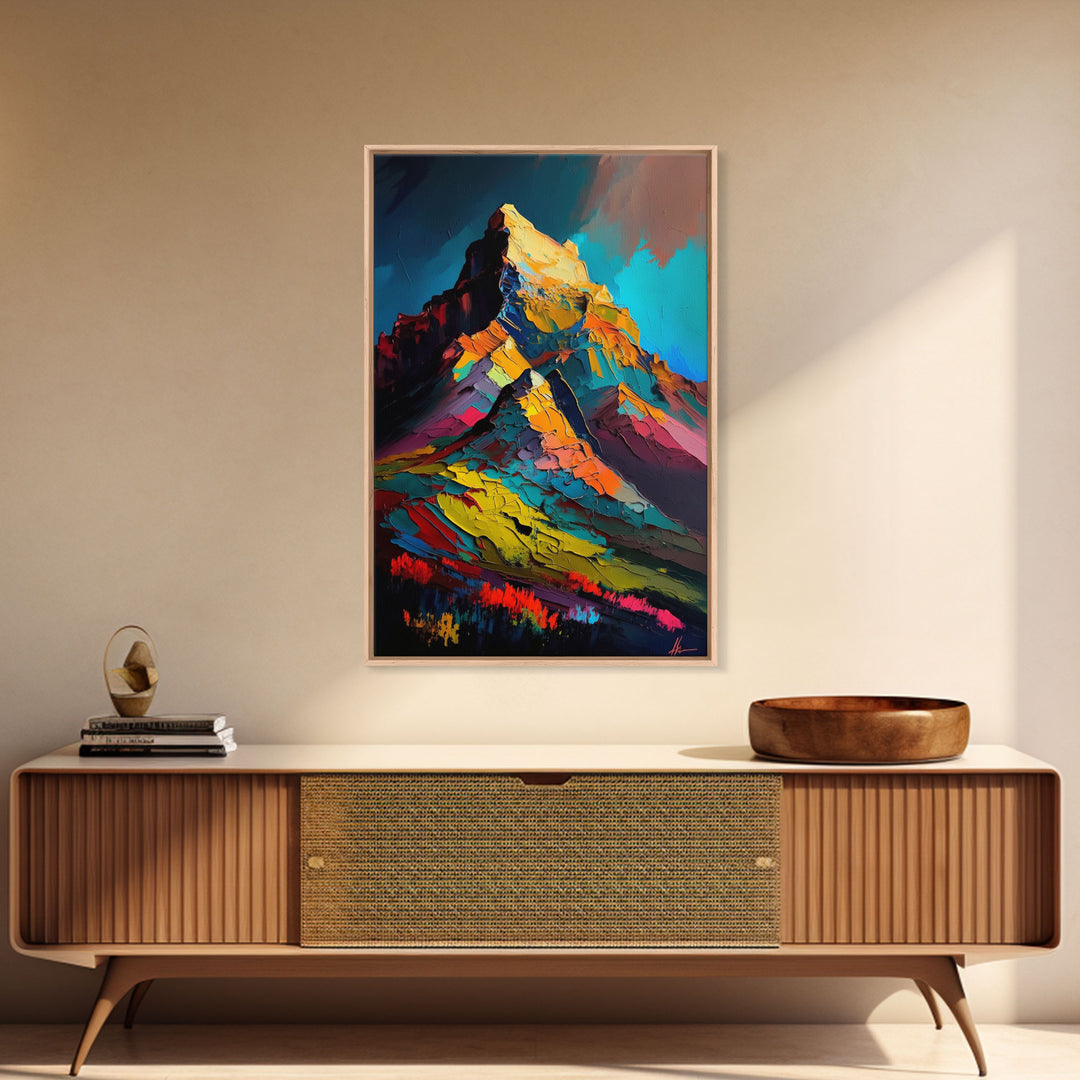 Mount Noshaq, Mountain Art, Mountain Landscape Wall Art, Framed Canvas Print, Abstract Oil Painting Print, Mountains of Pakistan