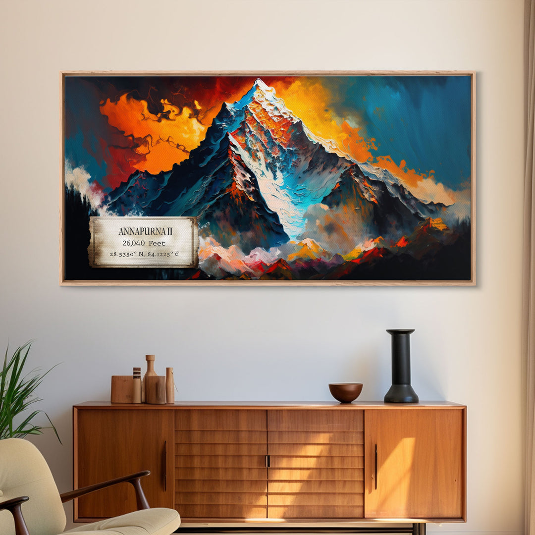 Annapurna II, Wall Art, Original Mountain Painting Print, Travel Poster, Mountain Landscape Wall Decor, Abstract Mountain Art