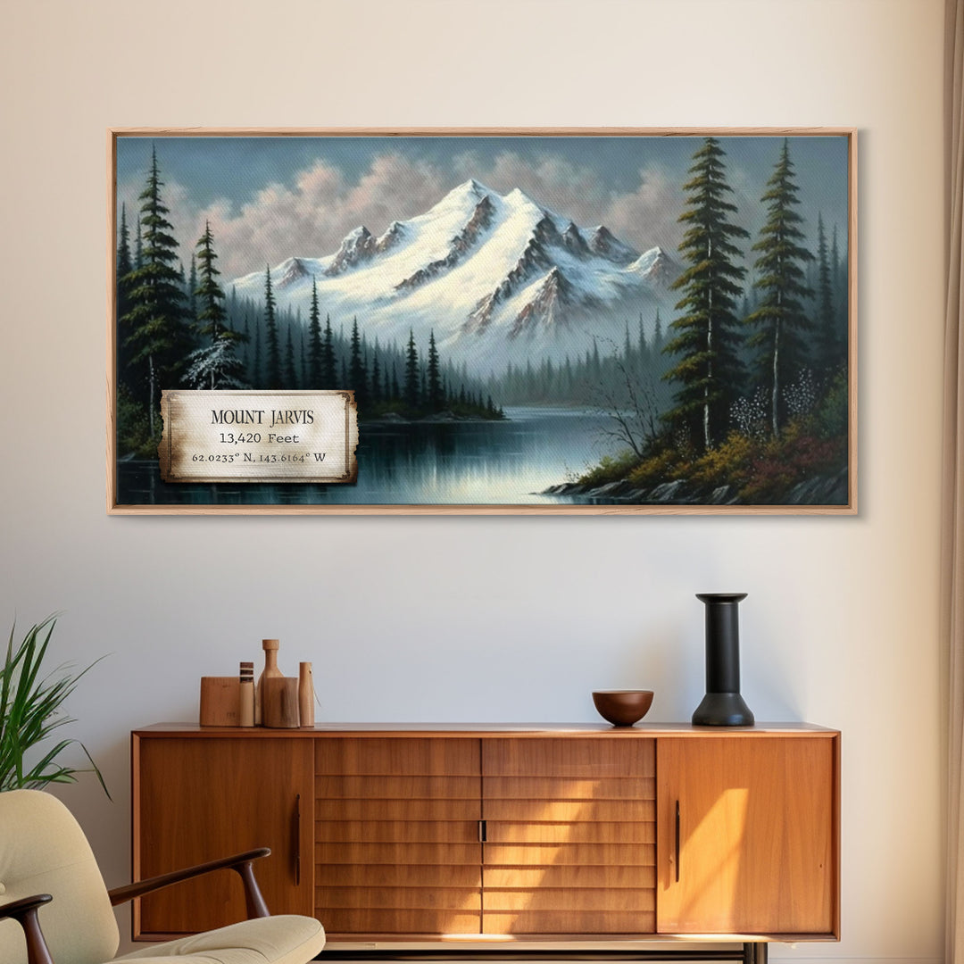 Mount Jarvis, Mountains of Alaska, Travel Poster Wall Art, Framed Canvas Print, American Mountains, Mountain Landscape Painting