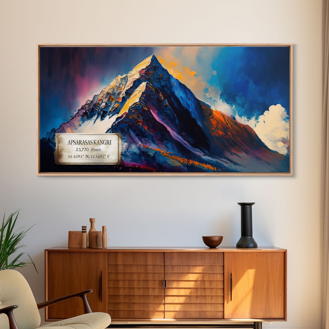 Apsarasas Kangri, Wall Art, Original Mountain Painting Print, Travel Poster, Mountain Landscape Wall Decor, Abstract Mountain Art