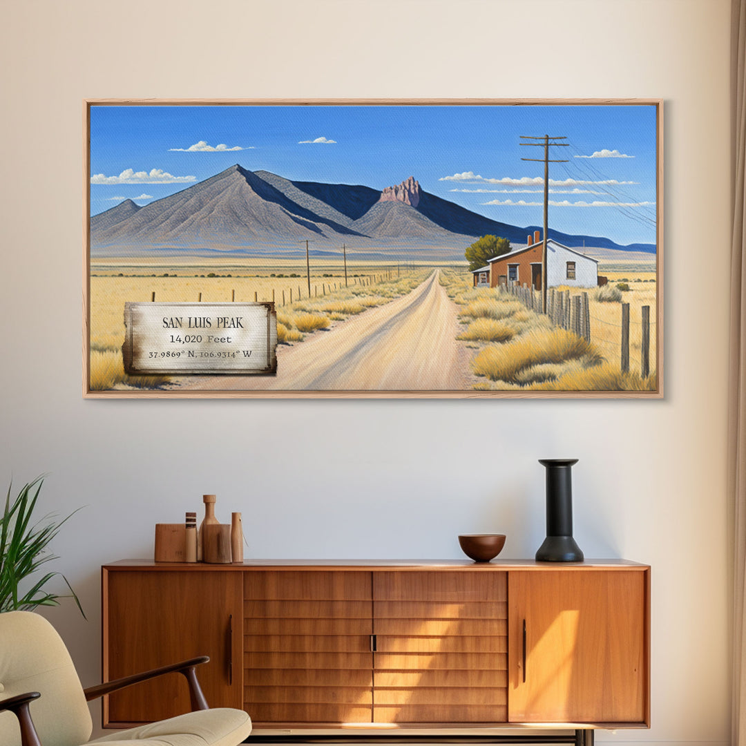 San Luis Peak, Colorado Art, Travel Poster Wall Art, Framed Canvas Print, American Mountains, Mountain Landscape Painting, Colorado Mountain