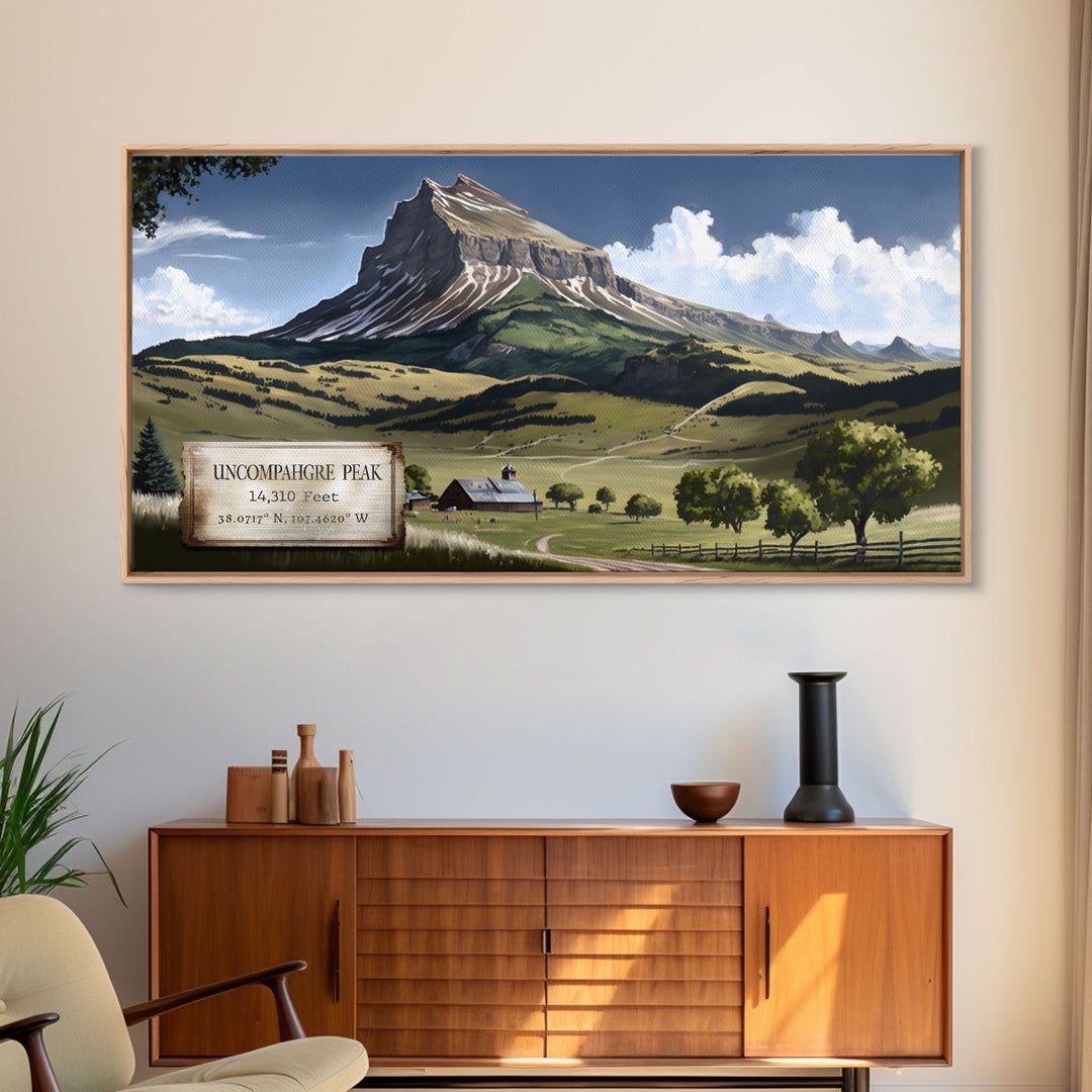 Uncompahgre Peak, Travel Poster Wall Art, Framed Canvas Print, American Mountains, Mountain Landscape Painting, Mountains of Colorado