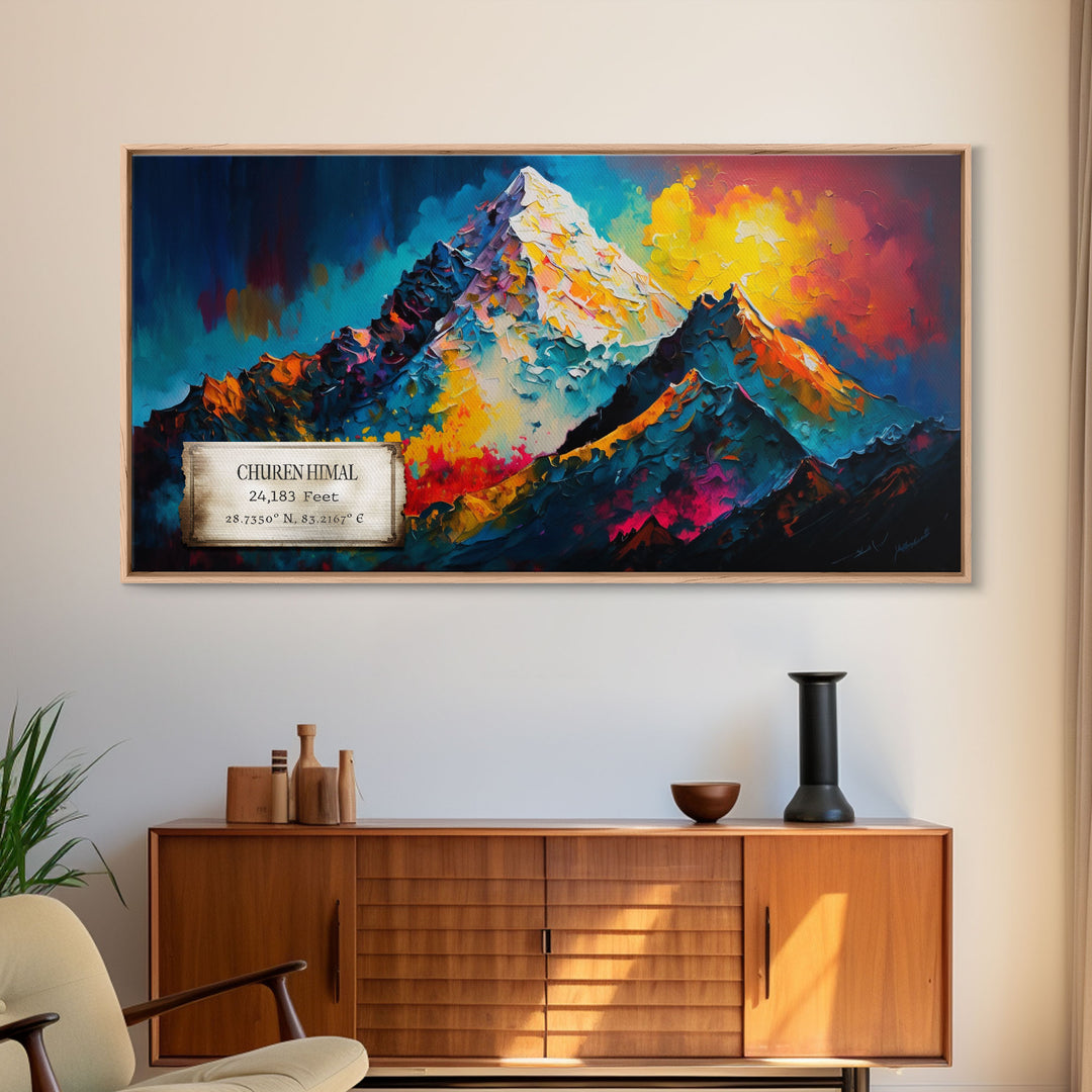 Churen Himal, Travel Poster Wall Art, Framed Canvas Print, Mountain Art, Mountain Landscape Painting