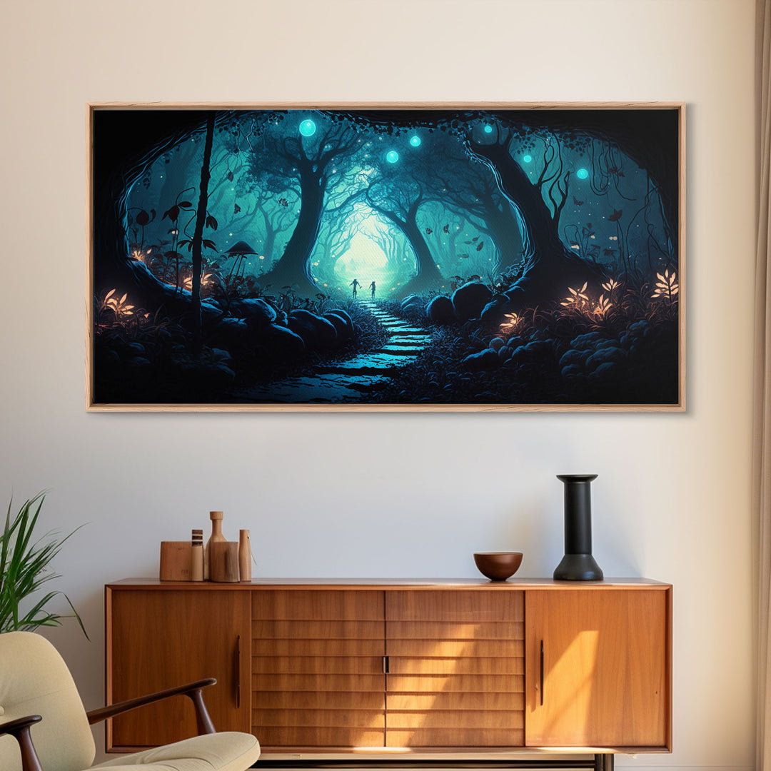 Beautiful Fantasy Art, Framed Canvas Print, Moonlit Forest Floor Fantasy Concept Art