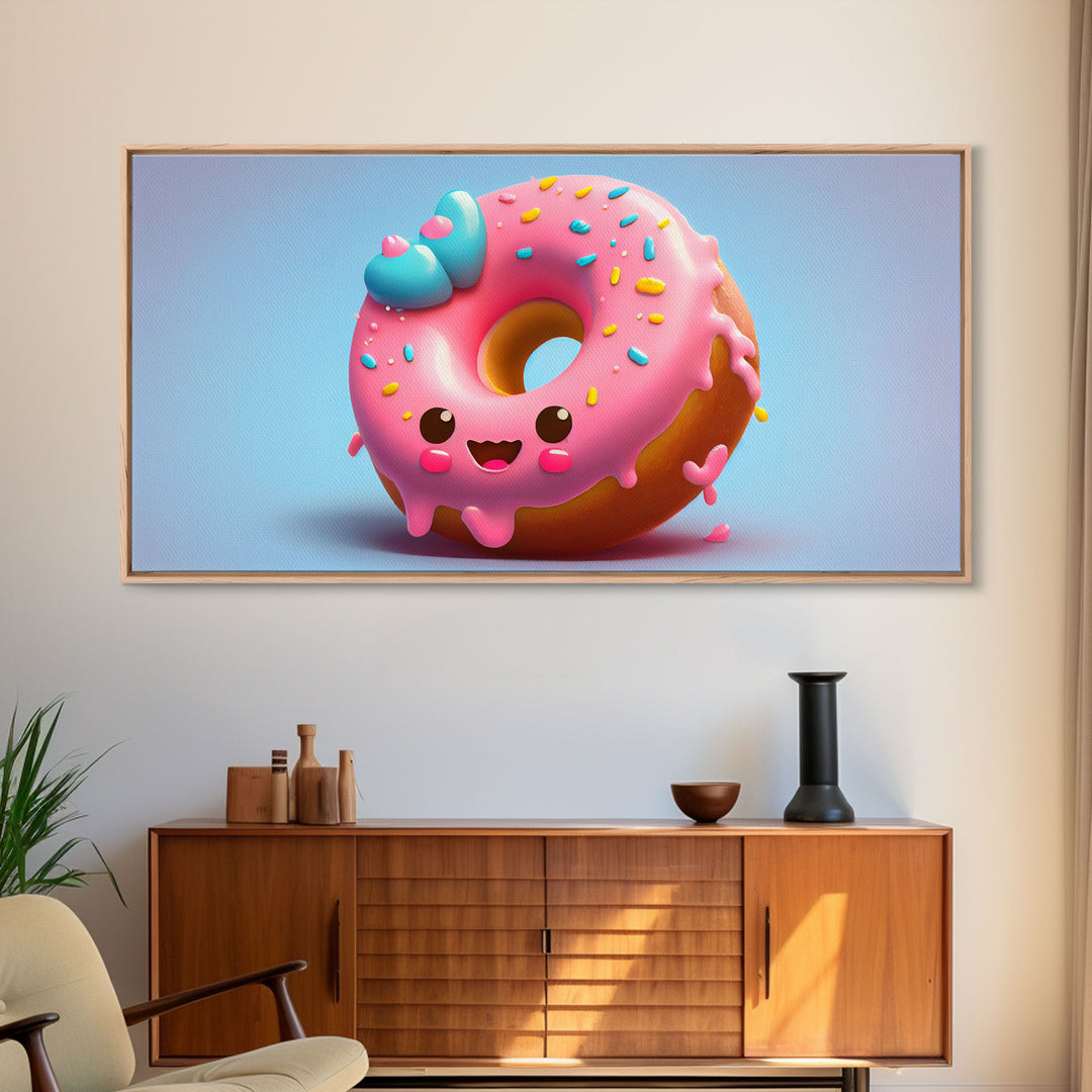 Kawaii Donut Art, Framed Canvas Print, Cute Kawaii Art, Anime Style Wall Art