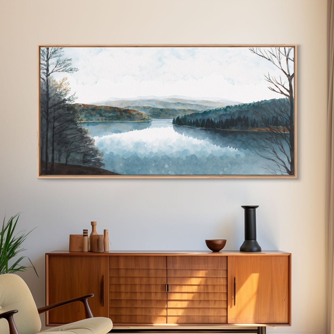 Blue Lake Art | Framed Canvas Print | Blue Lake Painting | Lake House Decor | Guest Room Landscape Painting | Detroit Lake Painting