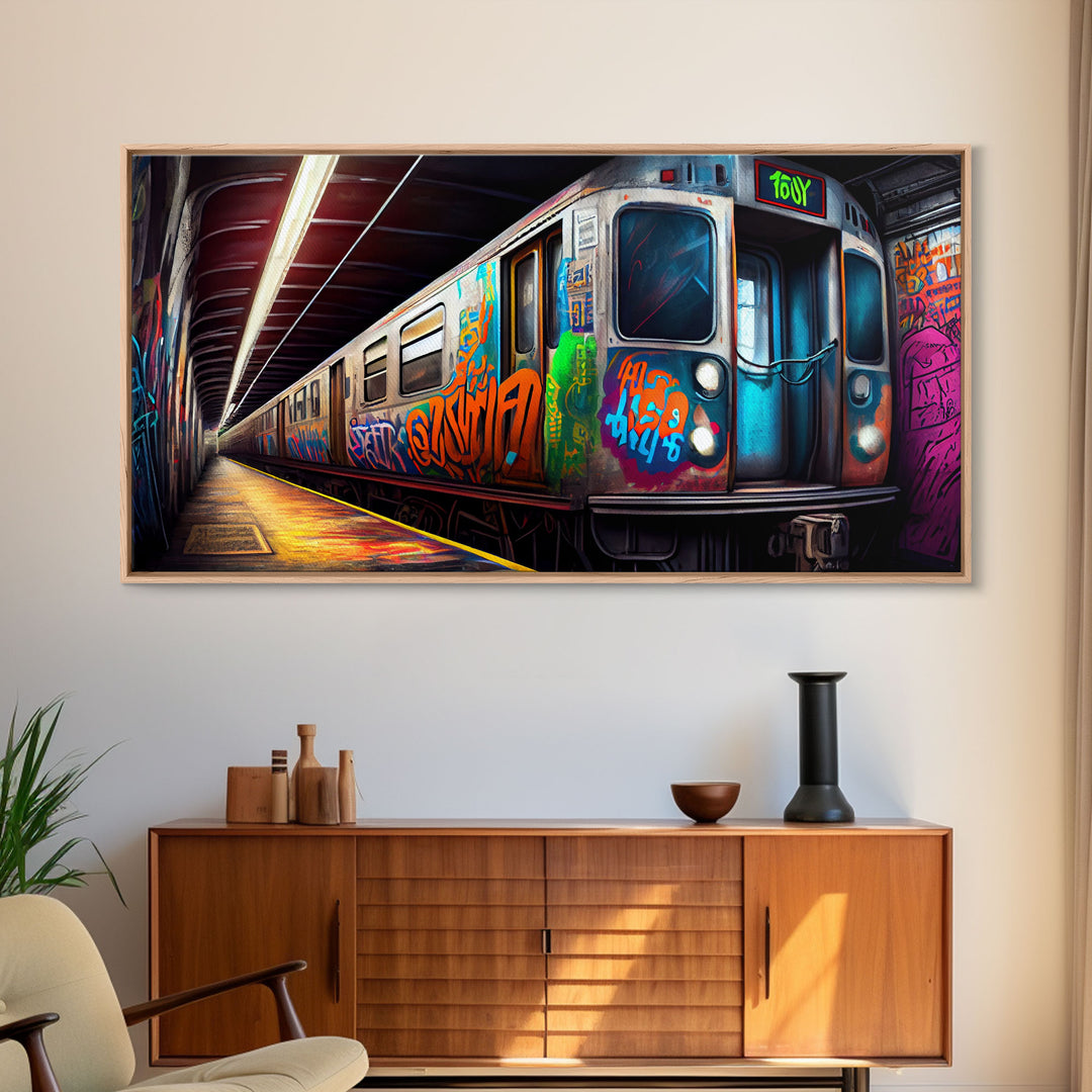 Urban Decay Wall Art - Graffiti Covered Subway Train - 1970s NYC Art - Framed Canvas Print - Original Art - Dystopian Urban Decay