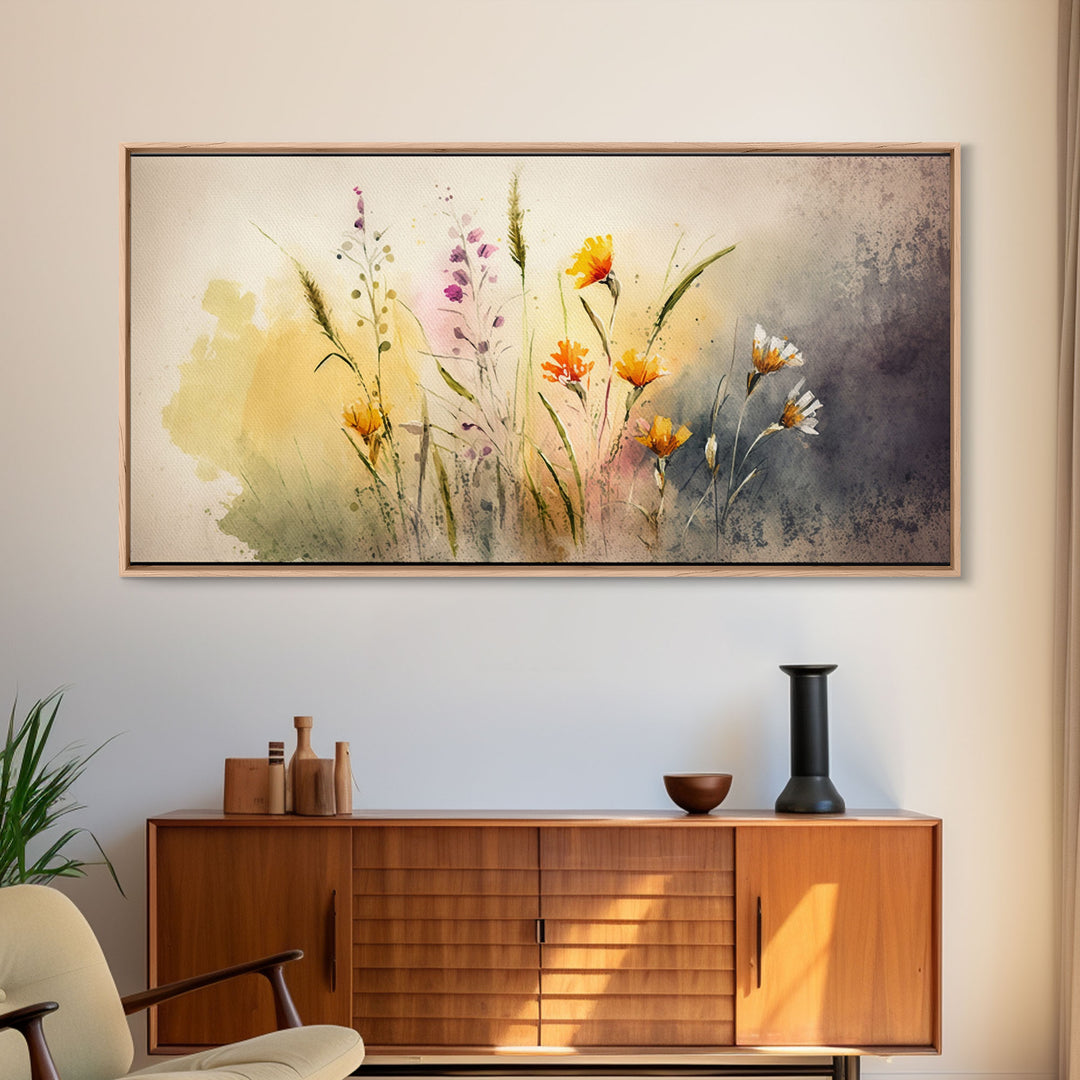 WILDFLOWERS Watercolor Floral Framed Canvas Print