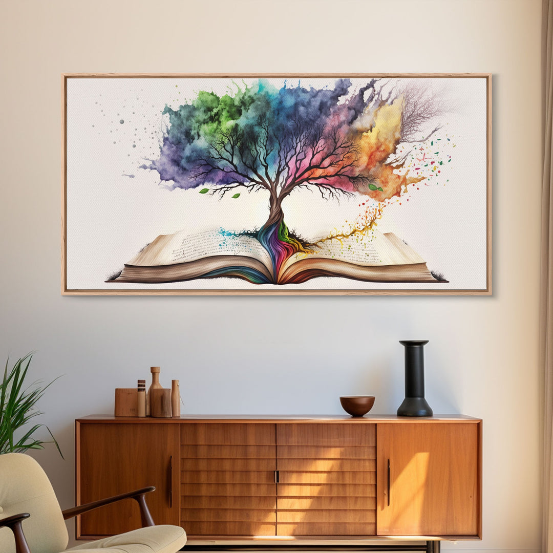 Tree of Knowledge, Framed Wall Art, Canvas Print, Watercolor, Huge Wall Art, Gift, Living Room Art, Fantasy Decor