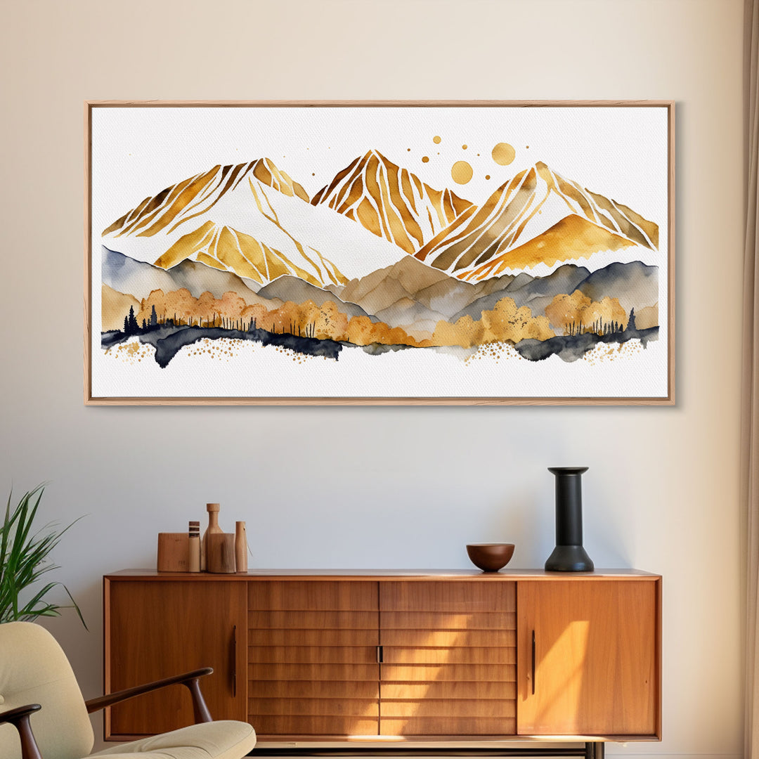 Golden Mountains Wall Art, Framed Canvas Print, Wall Decor, Mountain View, Smokey Mountain, Housewarming Gift, Mountain Painting