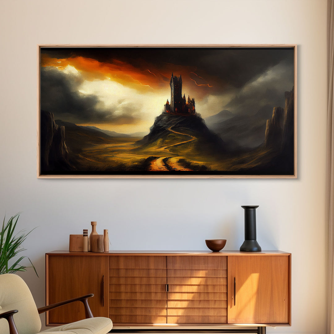 High Fantasy Art, The Dark Castle, Framed Canvas Print, Moonlit Fantasy, Custom Fantasy Art, fantasy art canvas