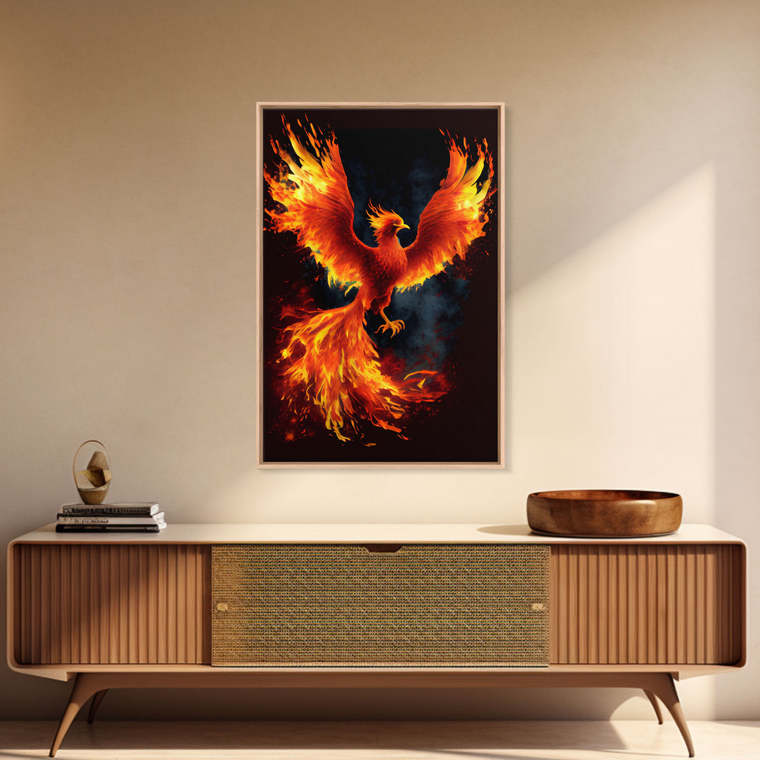 Phoenix Print on Canvas , Floating Frame, Modern Wall Art, Extra Large Canvas Wall Art, Rebirth and Renewal