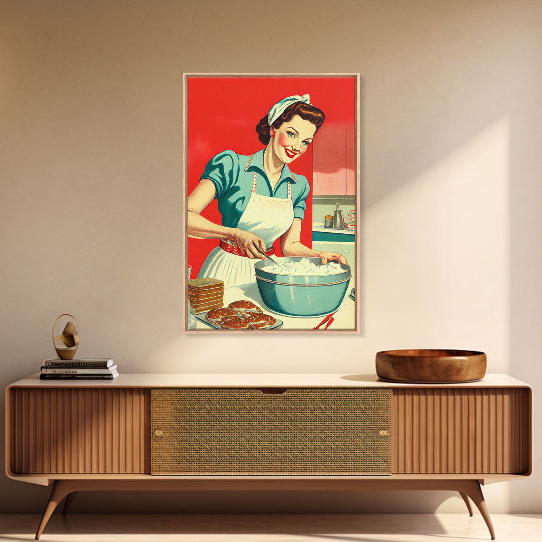 Retro / Vintage Style 1950s Baking Advertisement, Home Maker, Kitchen Art, Framed Canvas Print, Framed Wall Art, MCM Art