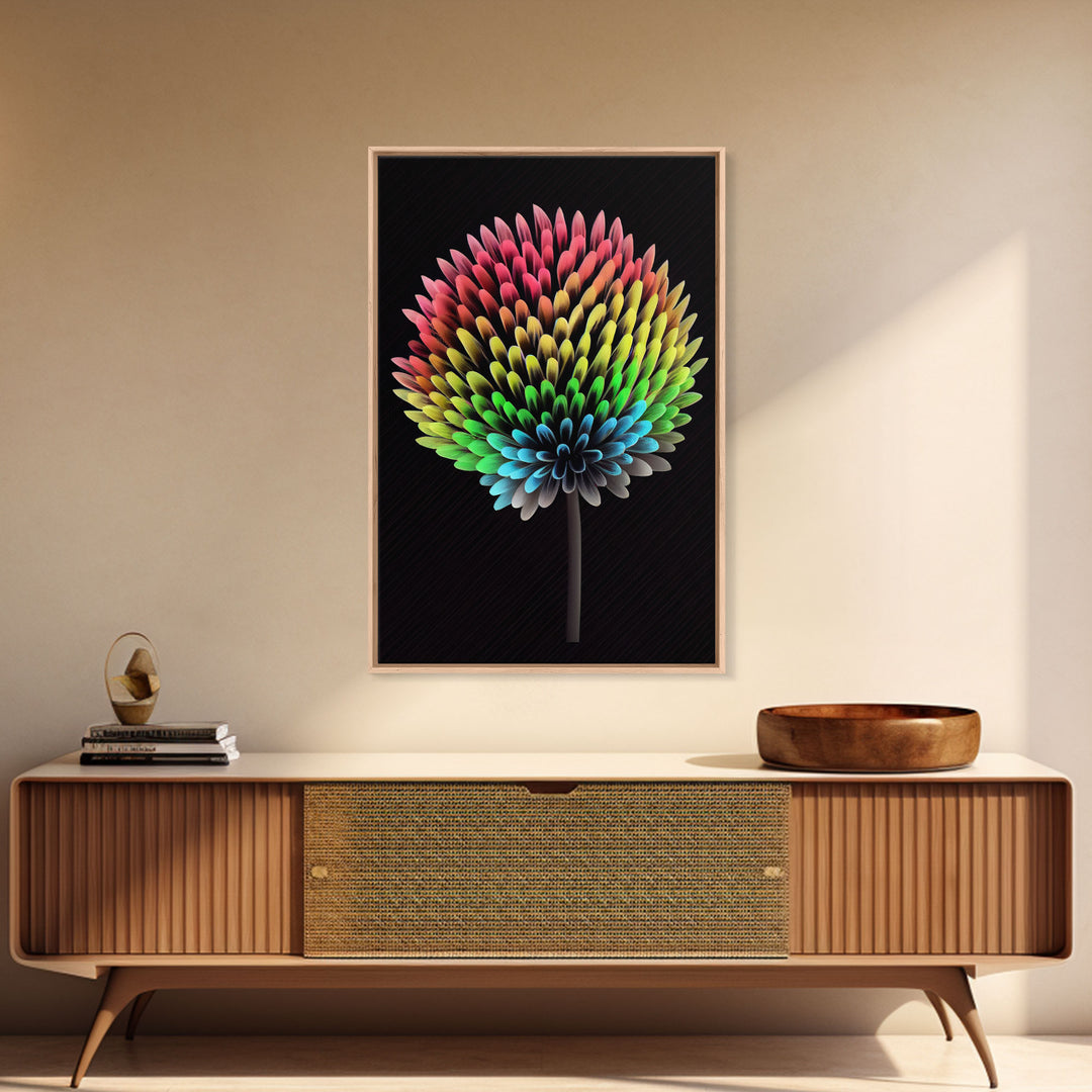 Neon Dandelion, Framed Canvas Print, Original Painting, Huge Wall Art, Large Format Living Room Art