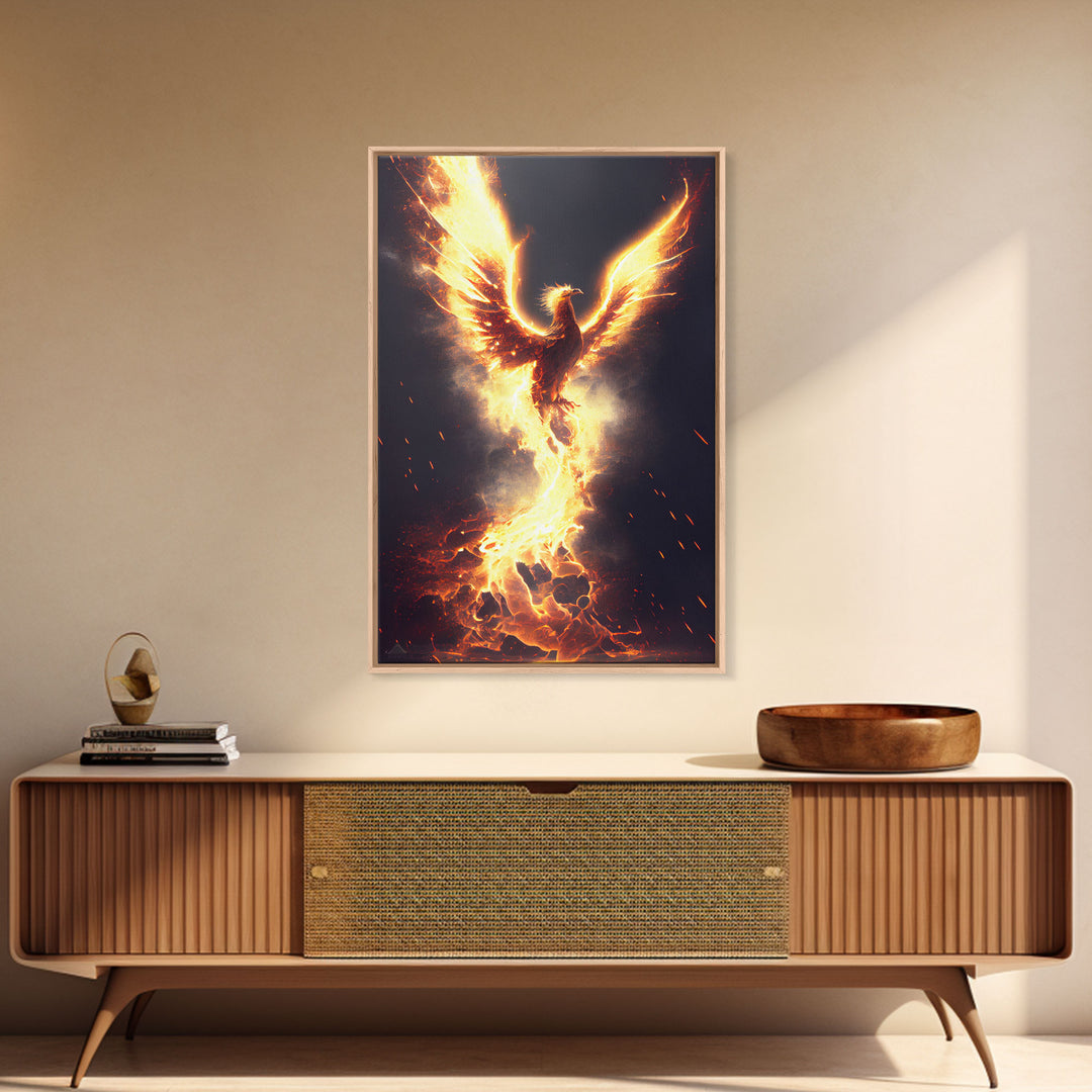 Phoenix In Flames, Retribution, Framed Canvas Print, The Phoenix, Framed Wall Art, Original Painting Phoenix