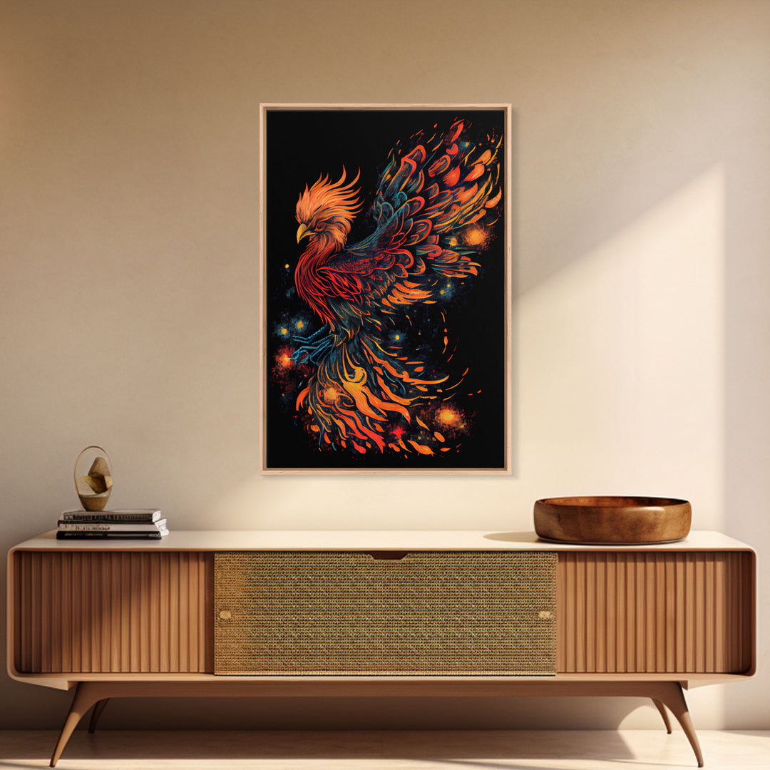 Phoenix In Flames, Retribution, Framed Canvas Print, The Phoenix, Framed Wall Art, Original Painting Phoenix, Fire Chicken