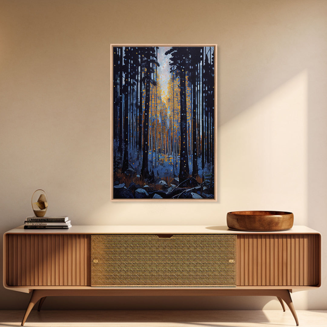 Original Abstract Forest Landscape Canvas Print Oil Painting, Abstract Texture Misty Woodland Painting Modern Living Room Wall Art Decor