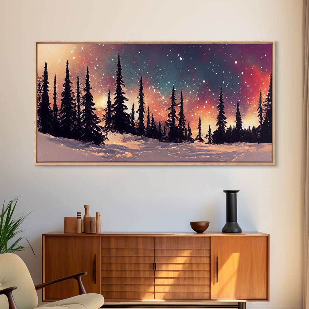 Snowfall in the forest, canvas print, winter wall art