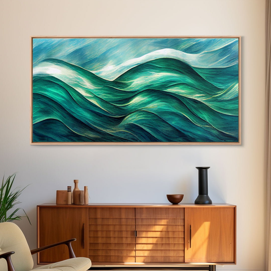 Ocean waves abstract art, canvas print, water color, sea green waves