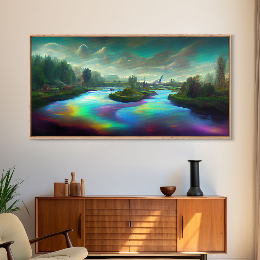 Psychedelic wall art, canvas print, trippy river nature print