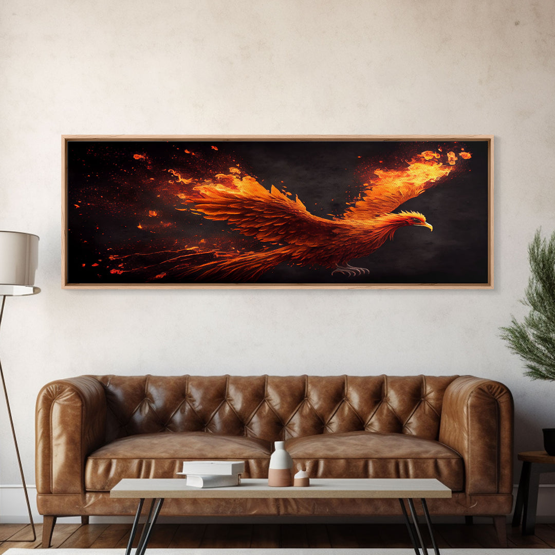 Panoramic Canvas Print Of "The Phoenix" - Rebirth Art - Framed Canvas Art - Framed Wall Art - Incredibly Beautiful Phoenix Decor